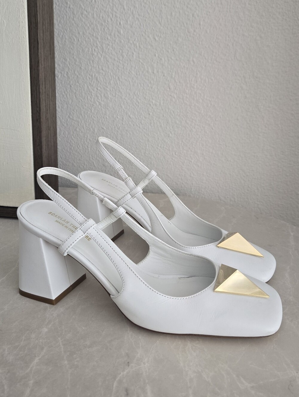 SCANLAN THEODORE Triangle Trim White Leather Slingback SZ 37